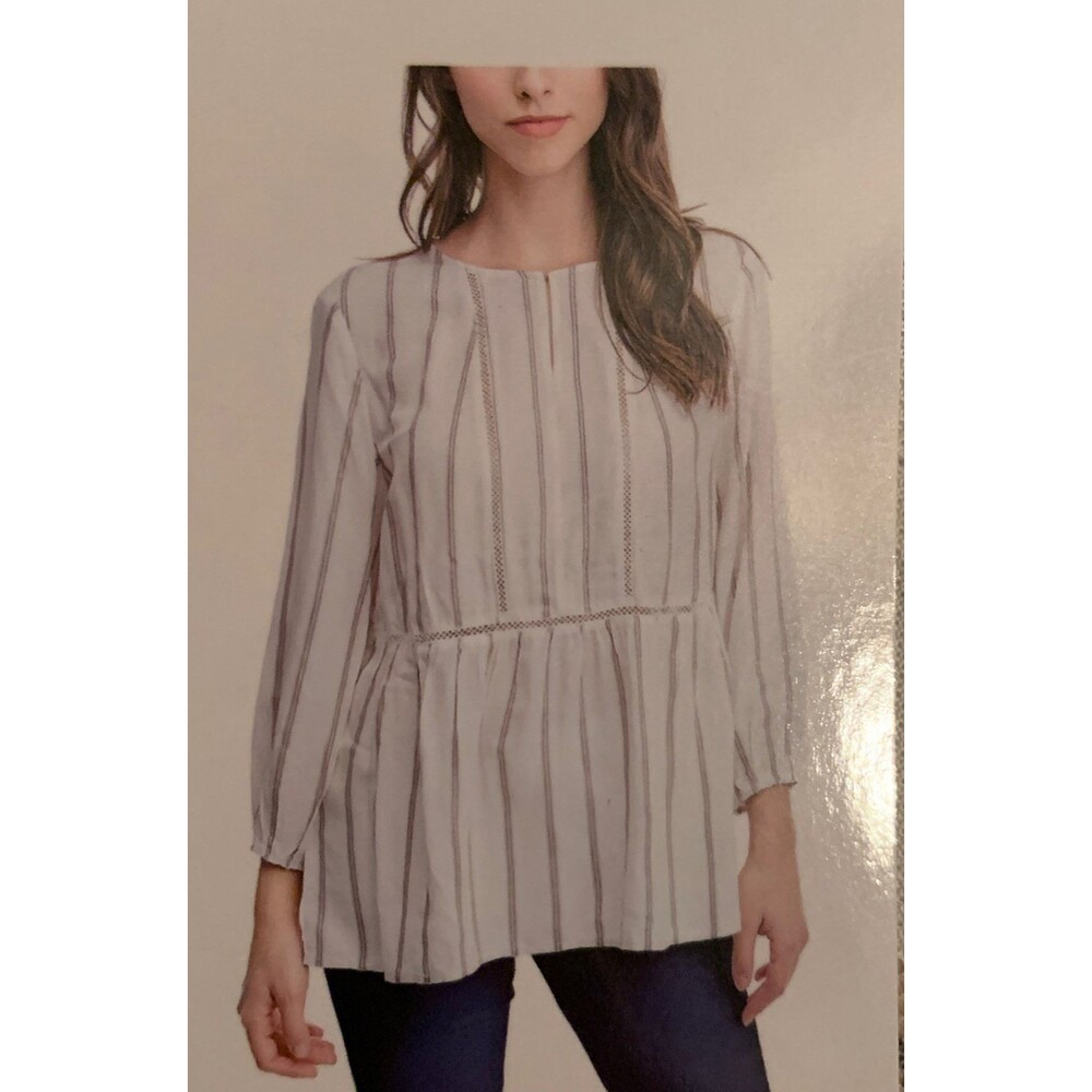 Women's Fever 3/4 cream and tan blouse X